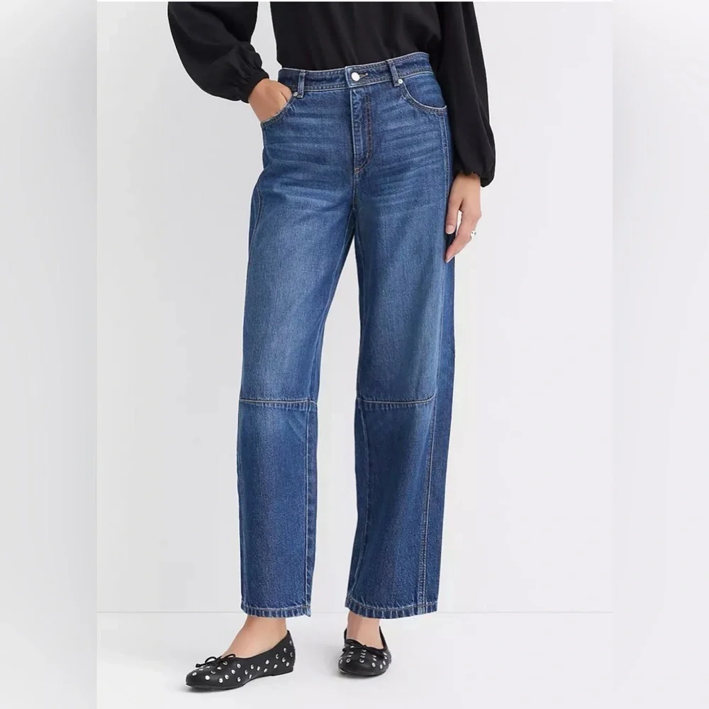 LOFT Dark Blue Barrel Leg Jeans - Picture 1 of 8
